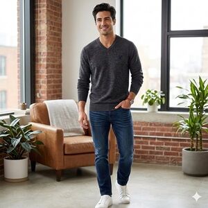 American Eagle Outfitters Charcoal V-Neck Sweater